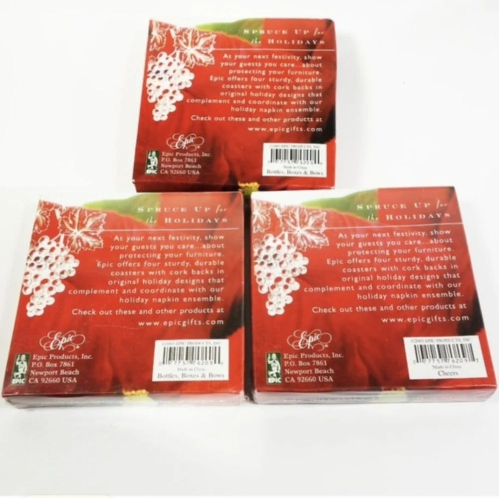 NEW! 3 sets of Holiday Coasters Cheers Wine theme